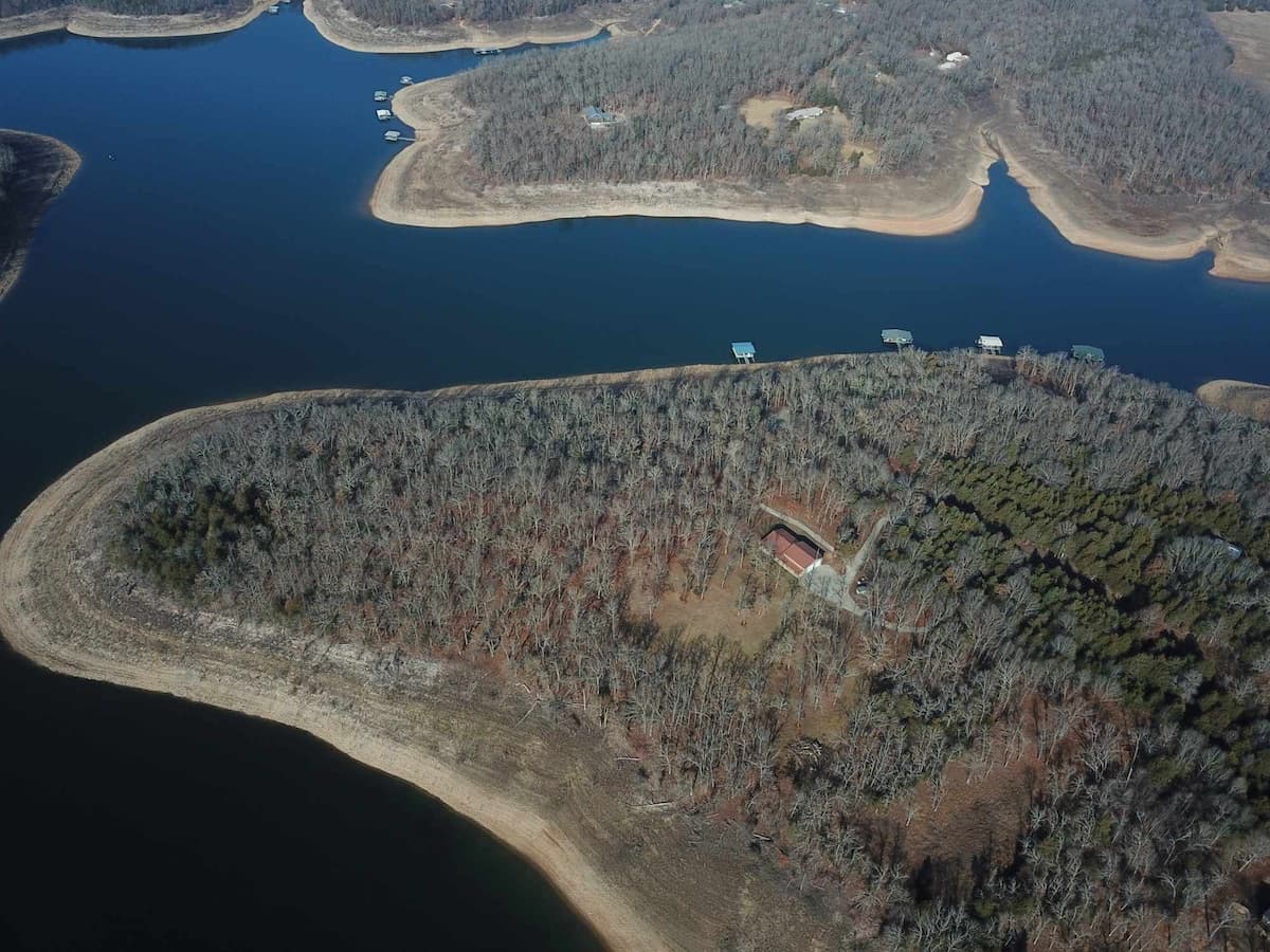 Aerial view of wooded peninsula